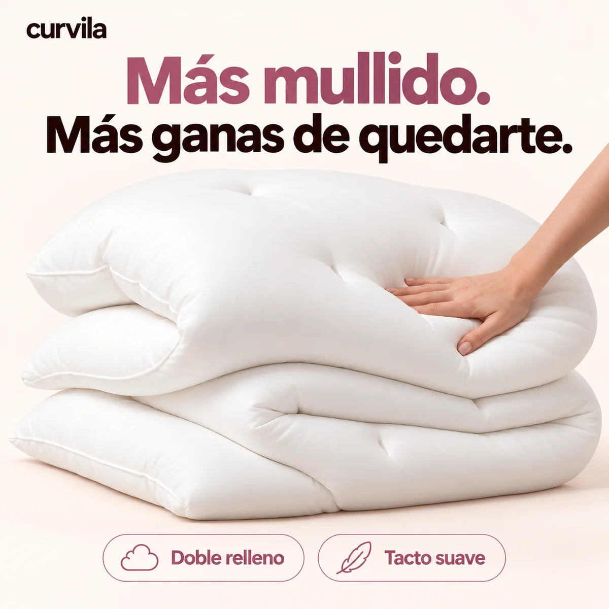 Detalle del volumen y el tacto suave del edredón