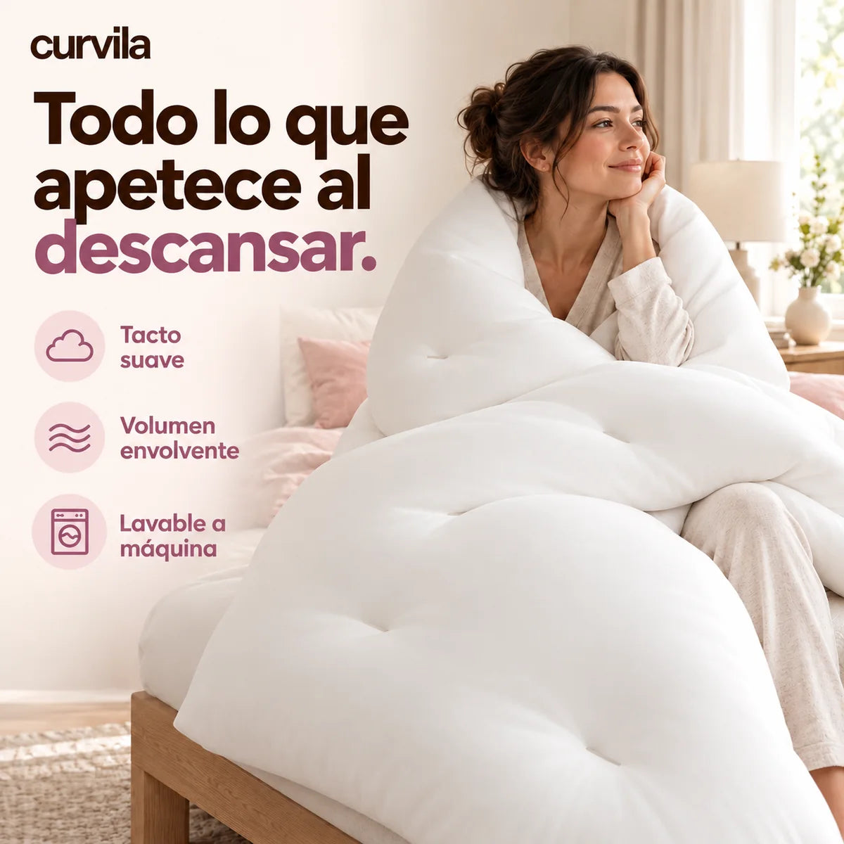 Tacto suave, volumen envolvente y lavado a máquina