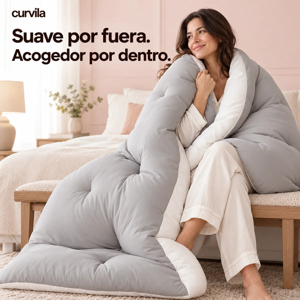 Edredón gris con reverso blanco
