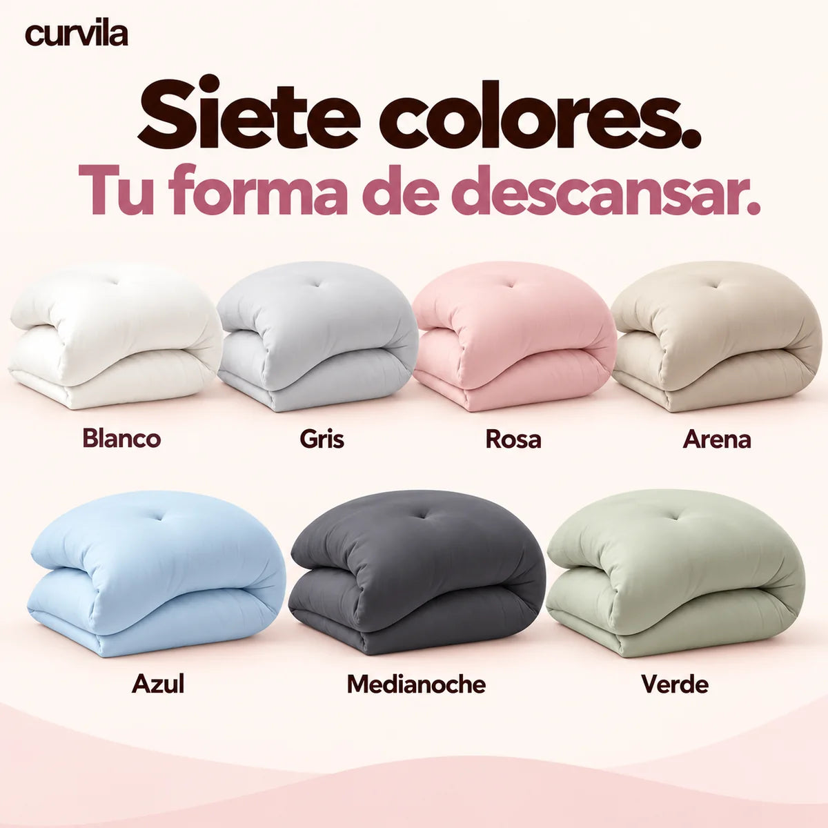 Siete colores disponibles del edredón CloudSoft