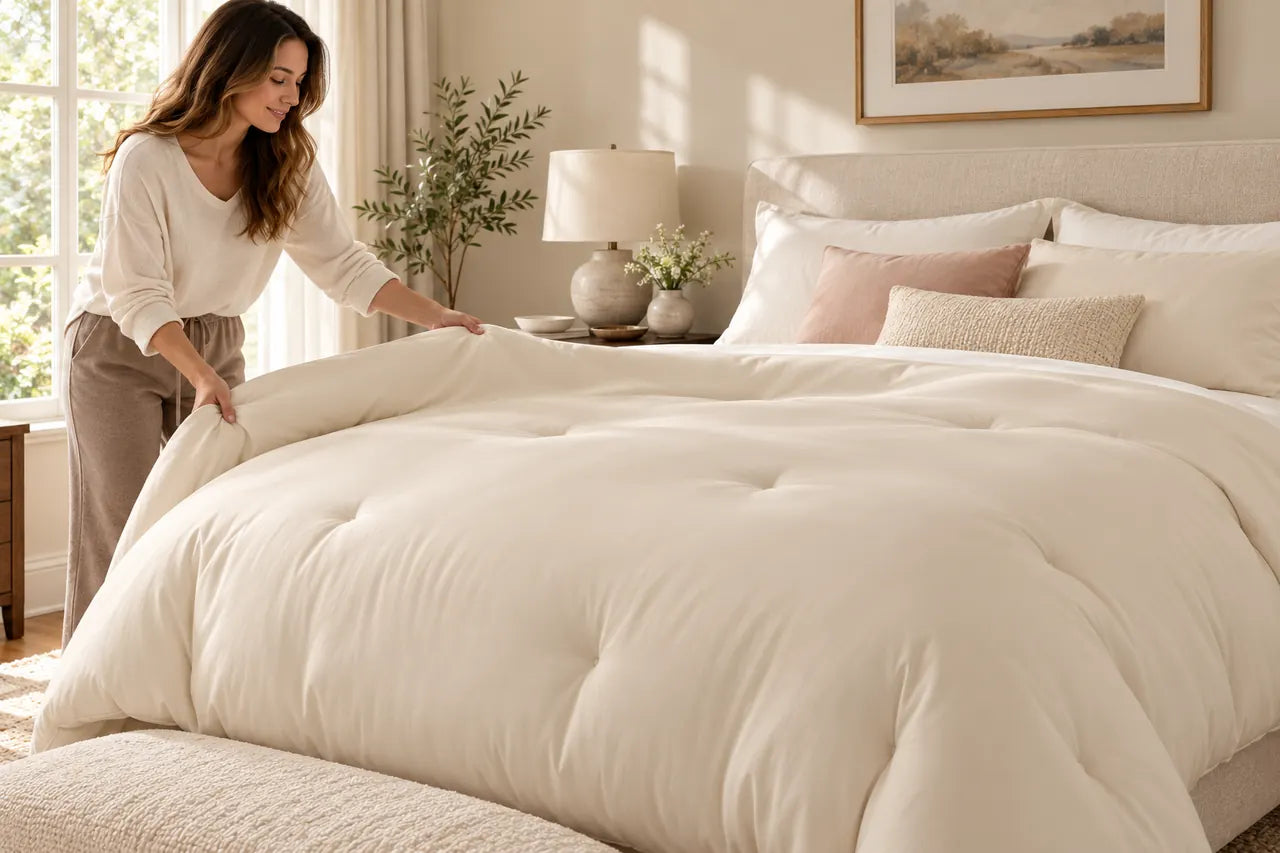 Morning light on a fluffy duvet